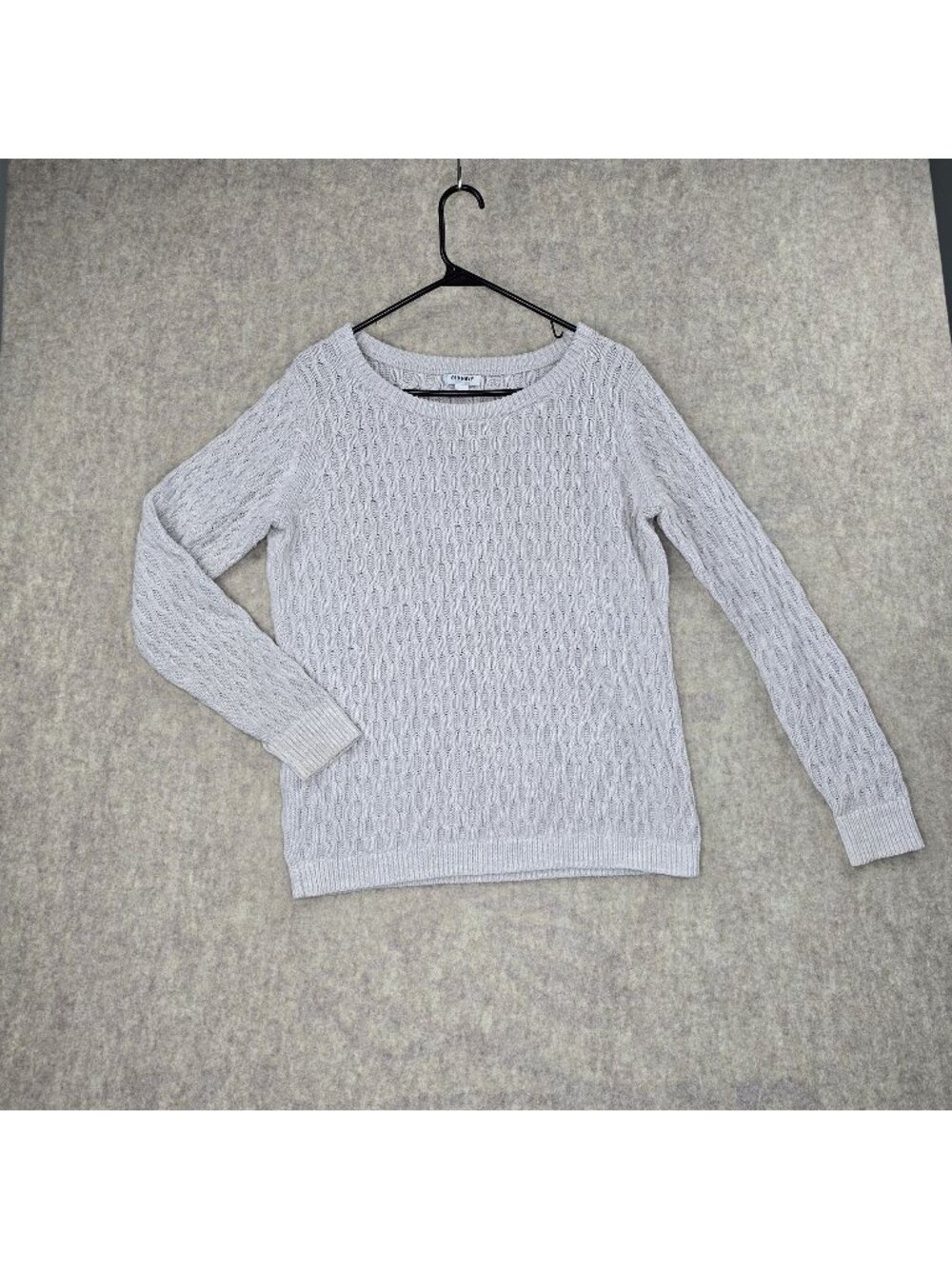 Old Navy Gray Cable Knit Sweater L Womens Cotton Crewneck Pullover